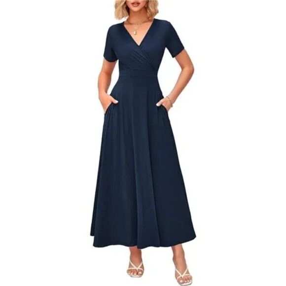 Maxi Dress for Women Short Sleeve Long Dresses with Pockets - Picture 2 of 5